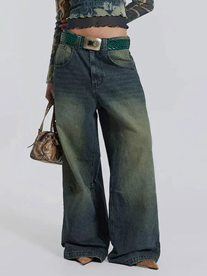 Vintage Wide Leg For Women Jeans Fashion New Jean Streetwear Zipper Pocket High Street Female Y2k Denim Trousers