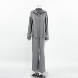 Elegant Sleepwear Pajama Pants Suit Woman Fashion Long Sleeve Feather Blouses Loose Long Pants 2 Piece Sets Womens Outfits