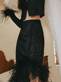 Feathers Hem Skirt For Women High Waist Asymmetrical Solid Sexy Midi Skirts Female Clothing Summer Fashion New