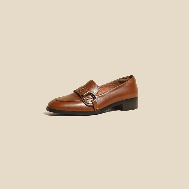 woloong   Spring New Genuine Leather Women Shoes Fashion Retro Slip-On Loafers Shoes Square Toe Shoes Woman Zapatos De Mujer Flats