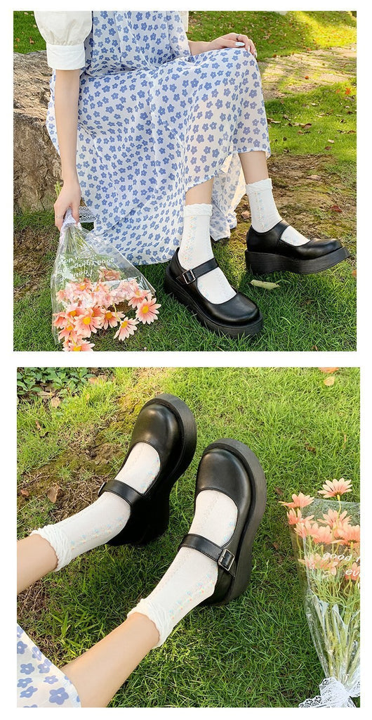 woloong  New Spring and Summer Women Mary Jane Shoes Sponge Cake Bottom Japanese Bowtie Student All-match Sweet Design Pumps
