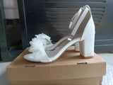 woloong  Flowers White High Heels Sandals Women New Summer Shoes Women Fashion Buckle Strap Square Heel Open Toe Sandals handmade