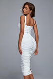 goosudu Zaker White Mesh Ruched Midi Dress
