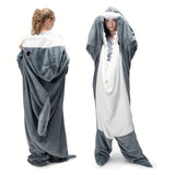 Touchat Super Soft Shark Blanket Hoodie - Cozy Flannel Wearable Throw with Cartoon Animals Design, Perfect for Sleeping, Cosplay, and Shark Lovers Gift - Unique Shark Costume Blanket for Adults