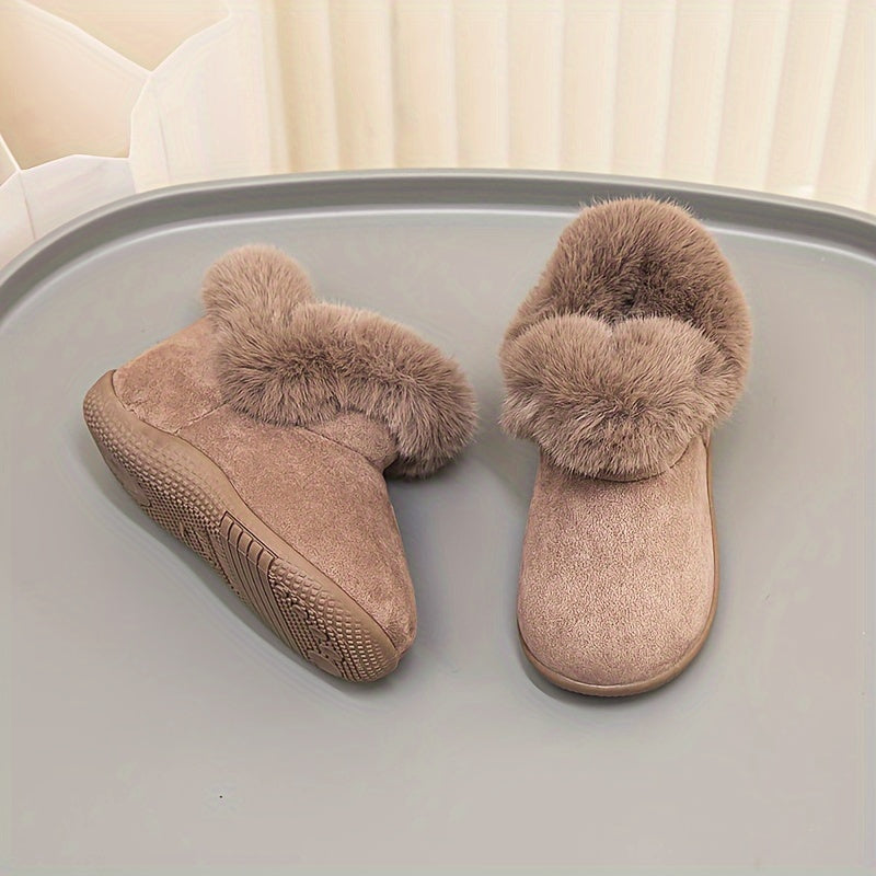 Cozy Furry Snow Boots for Baby Girls - Soft, Warm, and Water-Resistant Suede Upper with Round Toe and TPR Sole for Comfortable Walking and Hiking in Autumn and Winter - Geometric Patterned Crib Shoes