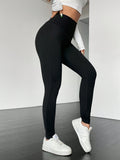 Solid Color Skinny Leggings, Casual High Waist Every Day Stretchy Fleece Leggings, Women's Clothing