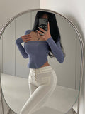 goosudu Angela Solid Color Square Neck Long Sleeve Slim Top