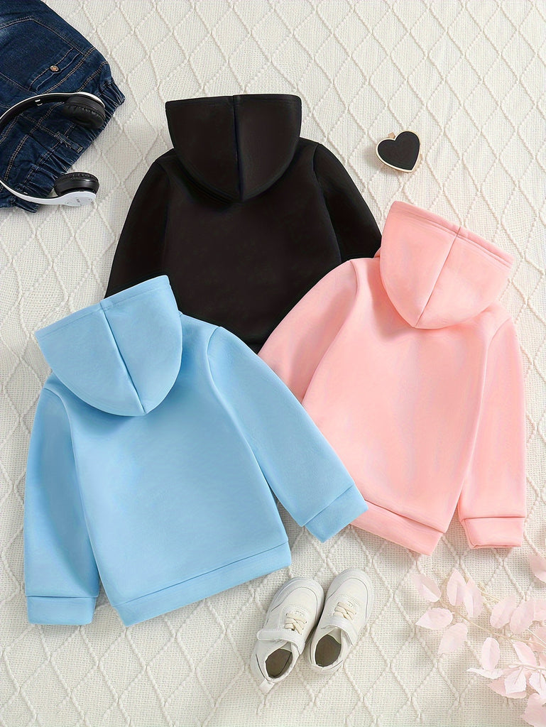 3pcs Girls Hoodies Long Sleeve Pullover Heart Print Regular Fit Fashion Sweatshirt Fleece Warm Sweaters