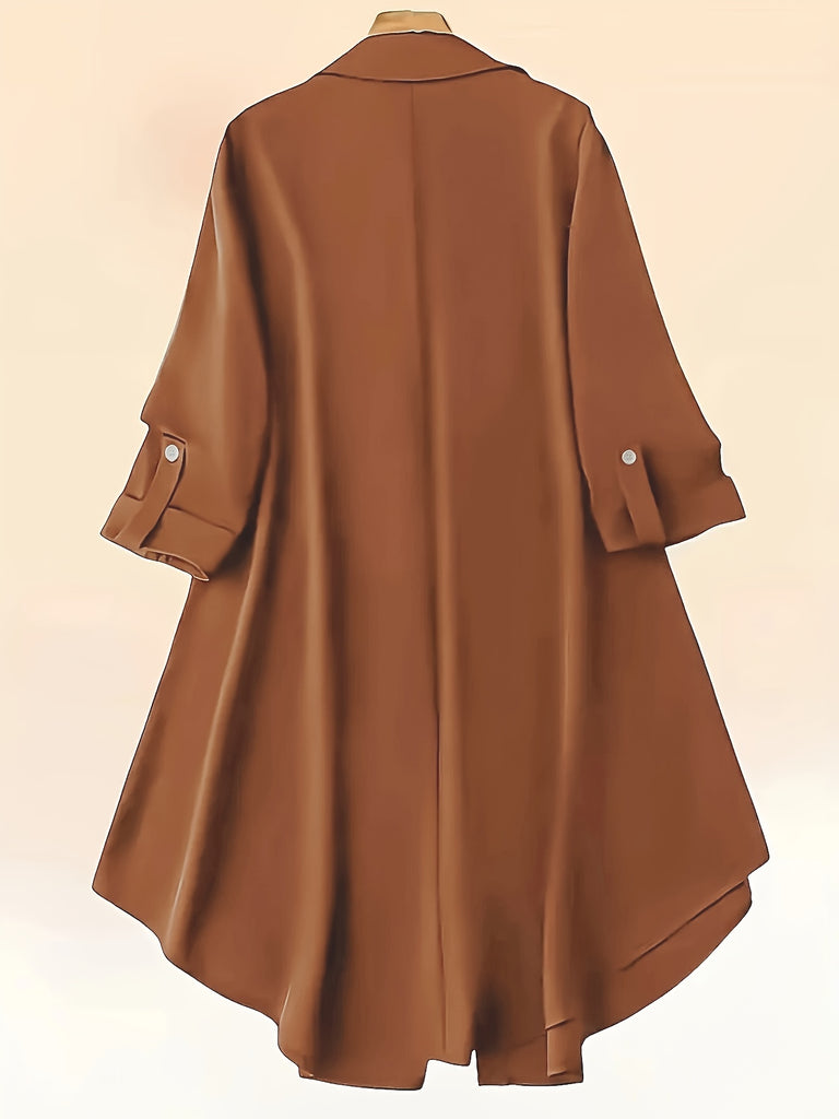 Plus Size Solid Collared Button Shirt - Relaxed Fit for Ultimate Comfort, Classic Long Sleeves, Stylish Solid Collar, and Button Front - Perfect for Transitioning Seasons (Spring & Fall), Designed Specifically for Plus Size Women