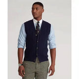 Fashionable men's designer sweater, European and American warm and slim fit casual V-neck sweater, embroidered sleeveless men's cardigan top