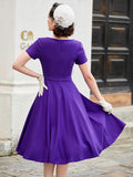 Vintage Elegance & Charm: Crew Neck Bow-Front Flared A-line Midi Dress by MUXXN for Spring/Summer