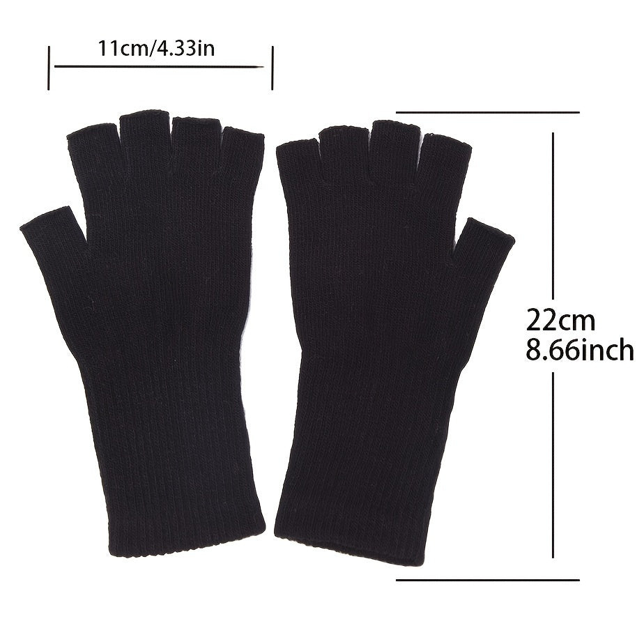 Thermal Black Knit Half Finger Gloves - Warm, Coldproof, Elastic, Simple, and Thick for Winter - Extended Wear for Ultimate Comfort