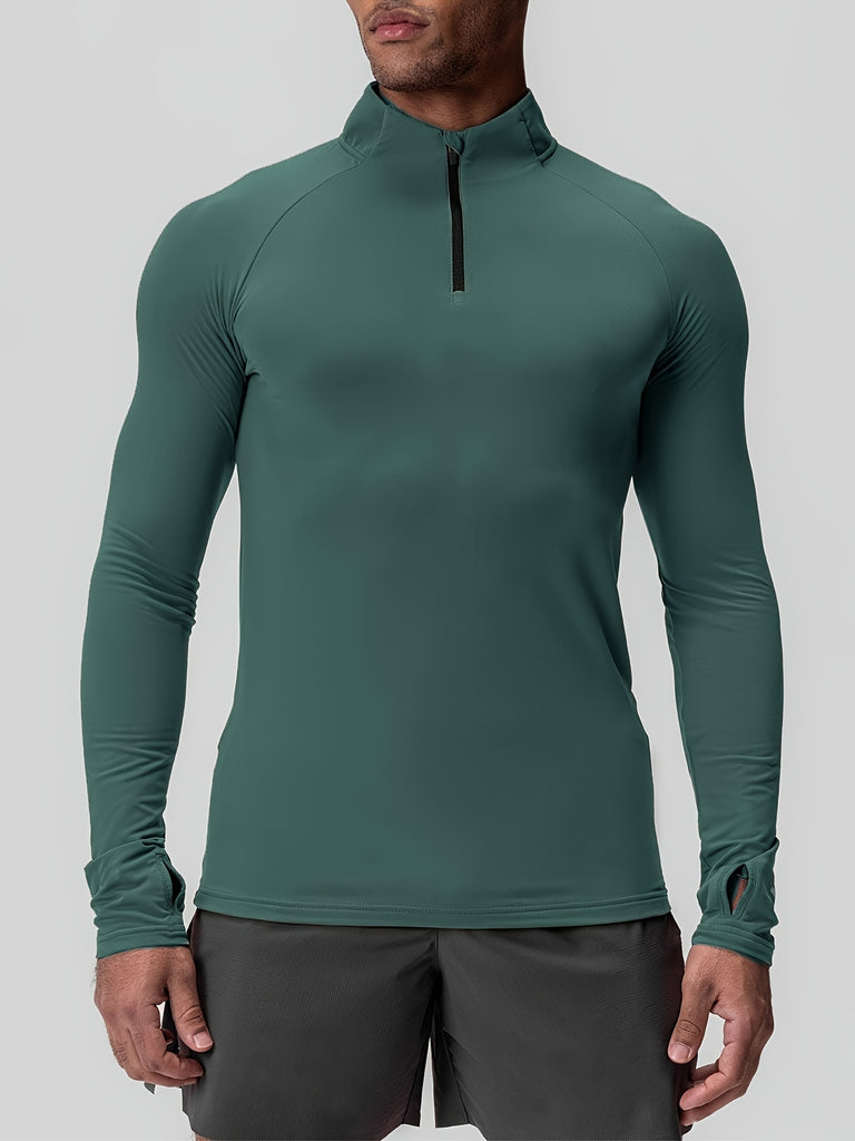 EliteFit Men's Long Sleeve Compression Shirt - Moisture-Wicking, Four-Way Stretch, Zippered Neckline, Athletic Gym Top for Enhanced Performance and Comfort - Ideal for Fitness Enthusiasts and Athletes