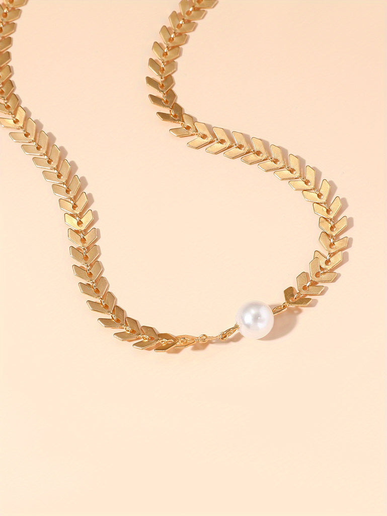Faux Pearl Decor Choker Necklace, Golden Collar Necklace, Bridesmaid Necklace Jewelry Accessories For Women
