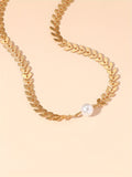 Faux Pearl Decor Choker Necklace, Golden Collar Necklace, Bridesmaid Necklace Jewelry Accessories For Women
