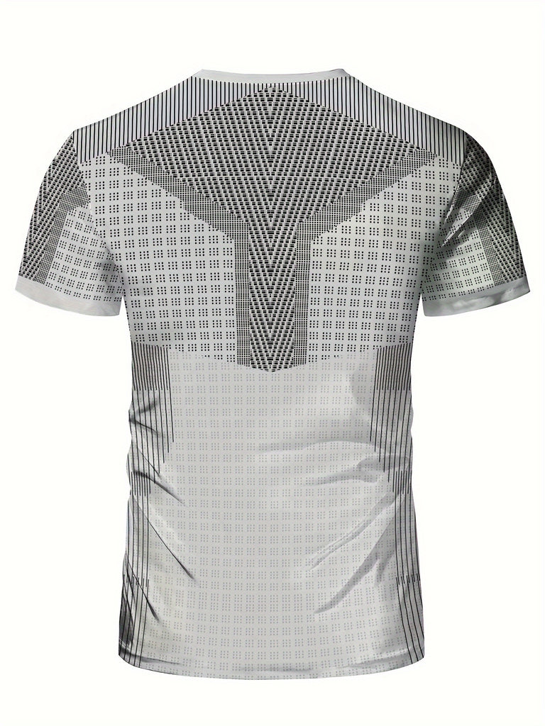 Men's Stylish Geometric Print Performance T-Shirt - High-Stretch, Quick-Dry, Breathable Crew Neck Top for Running, Yoga, Training - Short Sleeve, Cool Feel, Skinny Fit, Summer Athletic Wear for Active Men