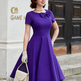 Vintage Elegance & Charm: Crew Neck Bow-Front Flared A-line Midi Dress by MUXXN for Spring/Summer