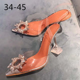 Summer New Pointed Rhinestone Odd Heel Stiletto Ladies Sun Decoration Wild Fairy PVC Transparent Crystal Shoes Kq8