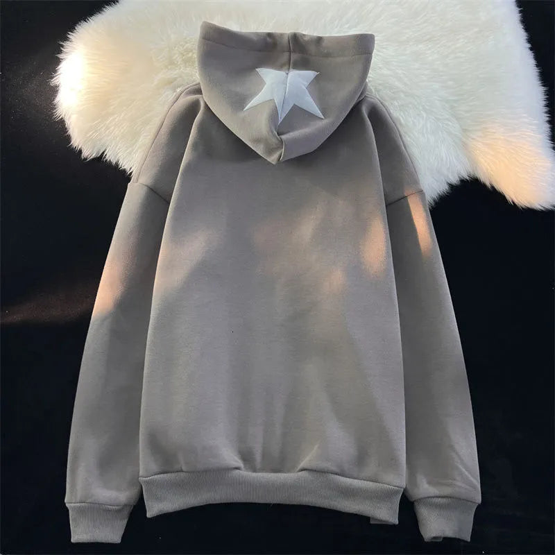 Women's Hoodies Sweatshirts Star Print Hoodies Women's Y2K Street Hip-Hop Zipper Sweatshirt Couple Loose Cashmere Hoodie Cardigan Unisex Casual Coat Women's 230607