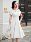 Vintage Elegance & Charm: Crew Neck Bow-Front Flared A-line Midi Dress by MUXXN for Spring/Summer
