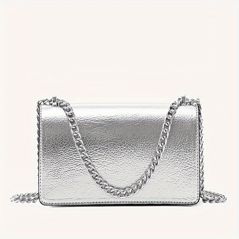 Solid Color Square Shoulder Chain Bag, All-Match Trendy Wallet, Women's Faux Leather Bag