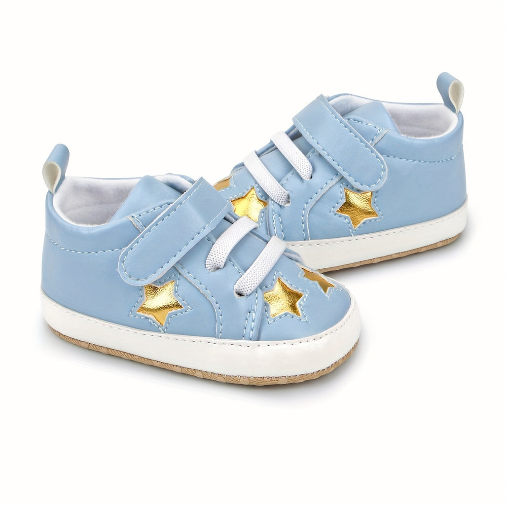 Spring and Autumn Style 0-18 Months Baby Boys and Girls Learning Shoes PU Soft Bottom Anti-slip Hook-and-loop Fastener Star Sports Shoes