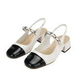 Spring New Mary Jane Sandals Square Head Pearl Chain Thick Heel Single Shoe With Empty Back Kq8