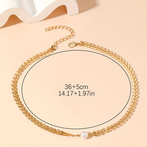 Faux Pearl Decor Choker Necklace, Golden Collar Necklace, Bridesmaid Necklace Jewelry Accessories For Women