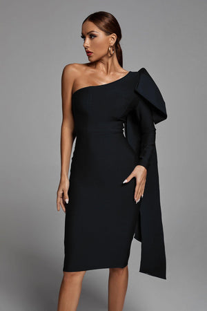 goosudu Abbey Black One Shoulder Bandage Dress