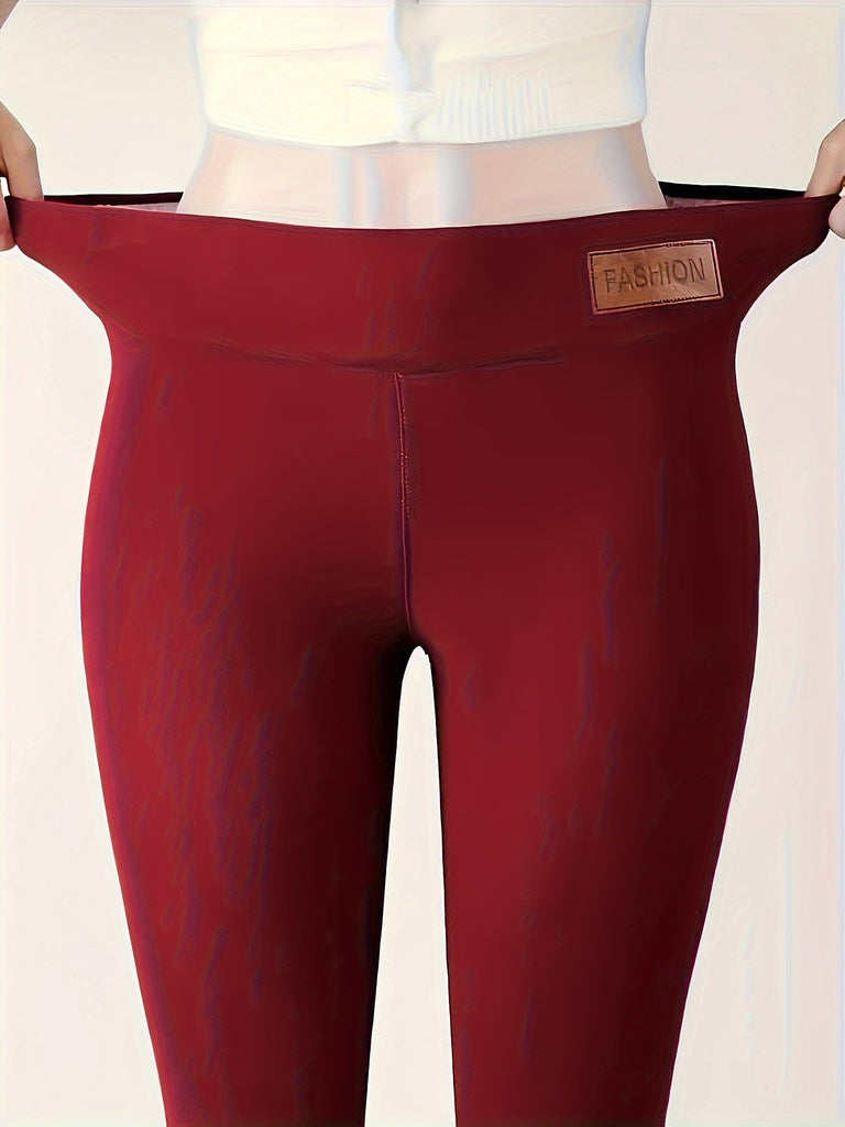 Ultra-Soft Solid Color Fleece Skinny Leggings - High Waist, Thermal, Stretchy, And Comfortable For Fall & Winter - Women's Casual Clothing For Cold Weather
