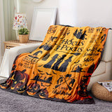 Traditional-Style Hocus Pocus Themed Flannel Throw Blanket - Soft, Machine Washable, All-Season Stain-Resistant Bedding with Pumpkin and Witch Motif for Multipurpose Use - Knitted Polyester Decoration Shawl