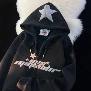 Women's Hoodies Sweatshirts Star Print Hoodies Women's Y2K Street Hip-Hop Zipper Sweatshirt Couple Loose Cashmere Hoodie Cardigan Unisex Casual Coat Women's 230607