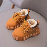 Trendy Cool Solid Color Plus Fleece Boots For Baby Boys Girls, Non-slip Warm Boots For Autumn And Winter