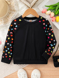 Vibrant Hearts Graphic Print Raglan Sweatshirt - Soft, Cozy, Long Sleeve, Trendy, Casual, Fall & Winter Essential for Girls - Colorful, Fashionable, and Comfortable Girls' Clothing for School, Daily Wear
