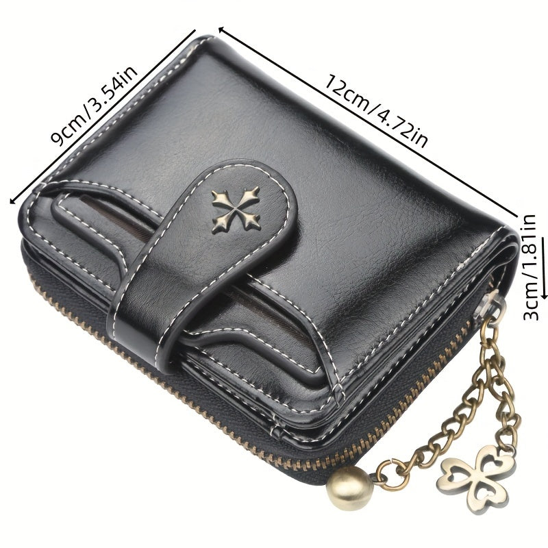 Retro Zipper Around Short Wallet, Multi Card Slots Coin Purse, Women's Buckle Credit Card Holder