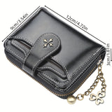 Retro Zipper Around Short Wallet, Multi Card Slots Coin Purse, Women's Buckle Credit Card Holder