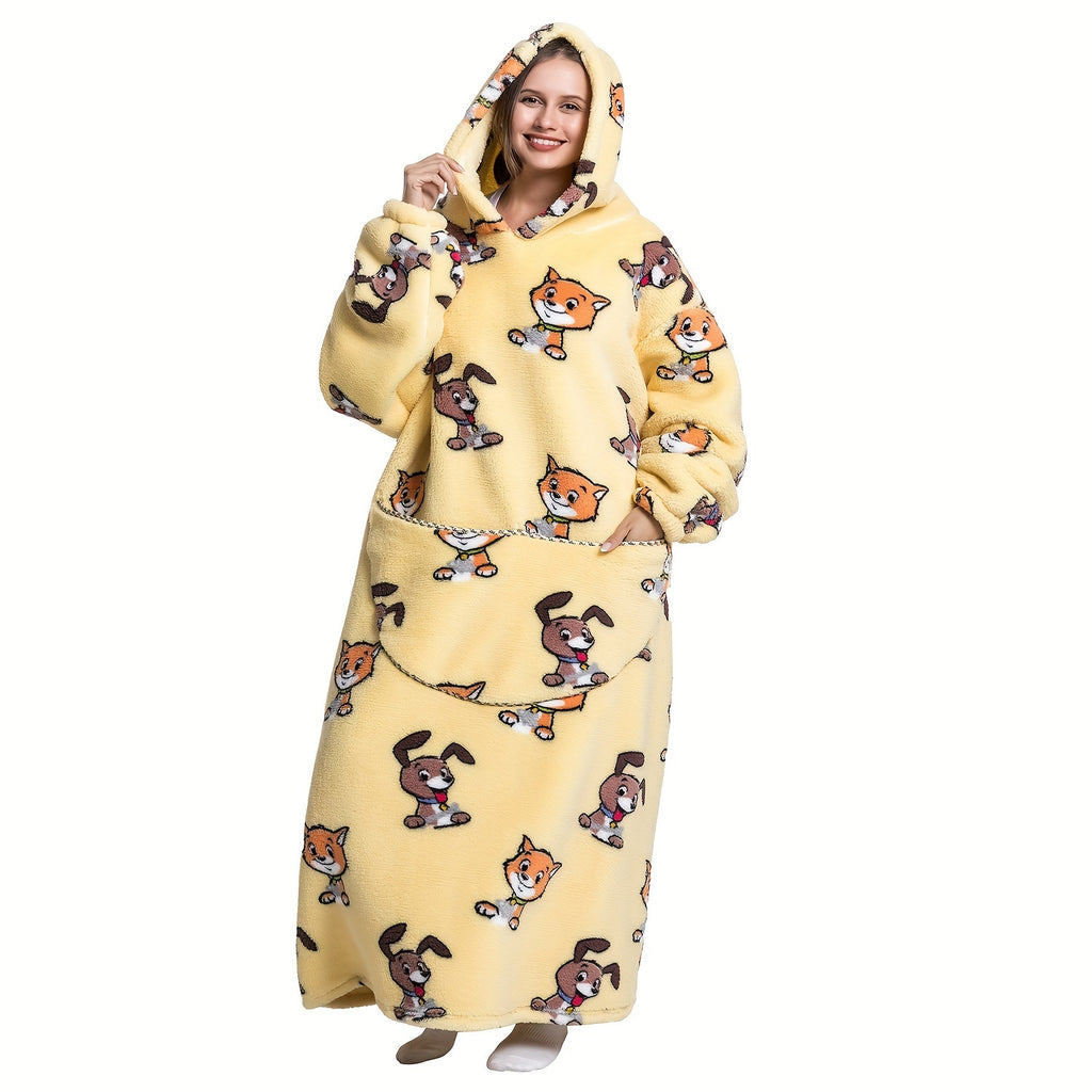 1pc Extra Long Wearable Blanket Hoodie Sherpa Softie - Ultra Warm, Oversized, and Cozy Sweatshirt with Pockets - Perfect Cute Birthday Gift for Women and Men