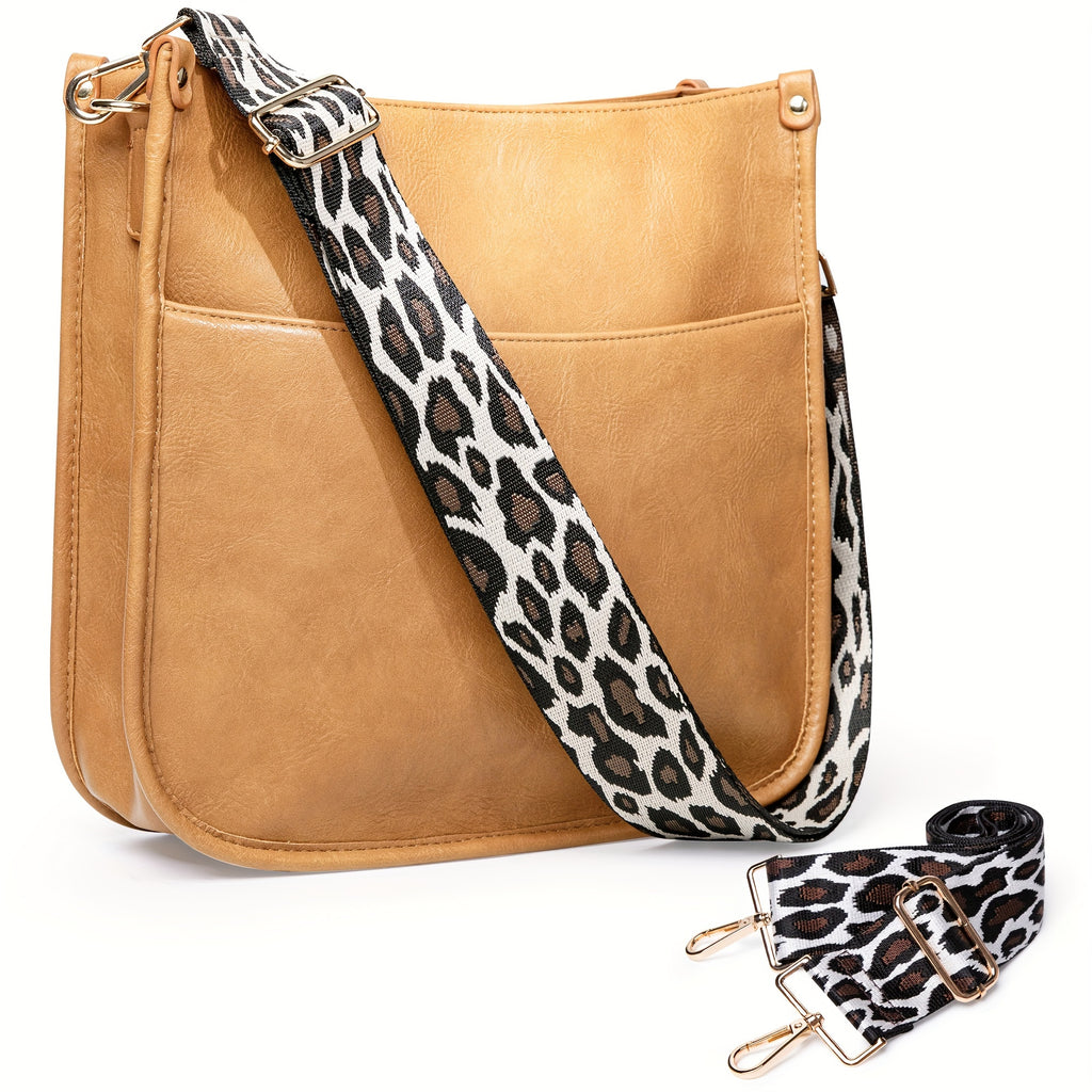 Viva Chic Vegan Leather Crossbody Bag for Women - 2 Adjustable Guitar Straps, Zipper Closure, Polyester Lining, Solid Color Pattern, Casual Style, Faux Leather Material