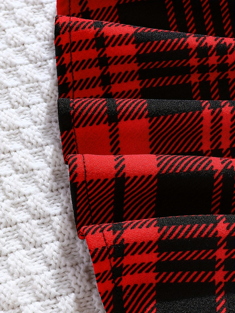 Girls 2pc Elegant Flare Long Sleeve Pullover + Plaid Skirt With Bow Belt Set Kids Clothes Spring Fall Christmas Gift Outdoor Wear