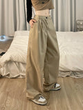 goosudu Shelly Solid Color Retro Drape High Waist Straight Loose Casual Suit Pants