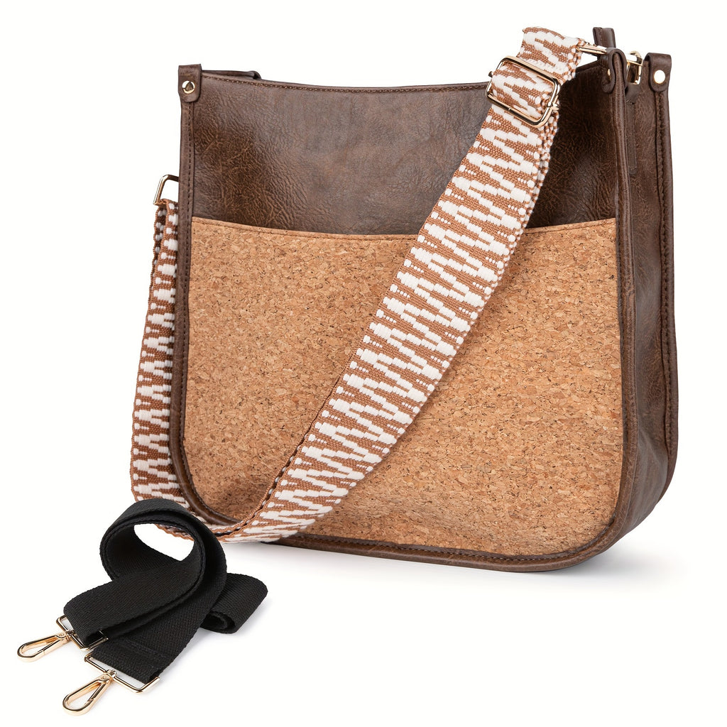 Viva Chic Vegan Leather Crossbody Bag for Women - 2 Adjustable Guitar Straps, Zipper Closure, Polyester Lining, Solid Color Pattern, Casual Style, Faux Leather Material