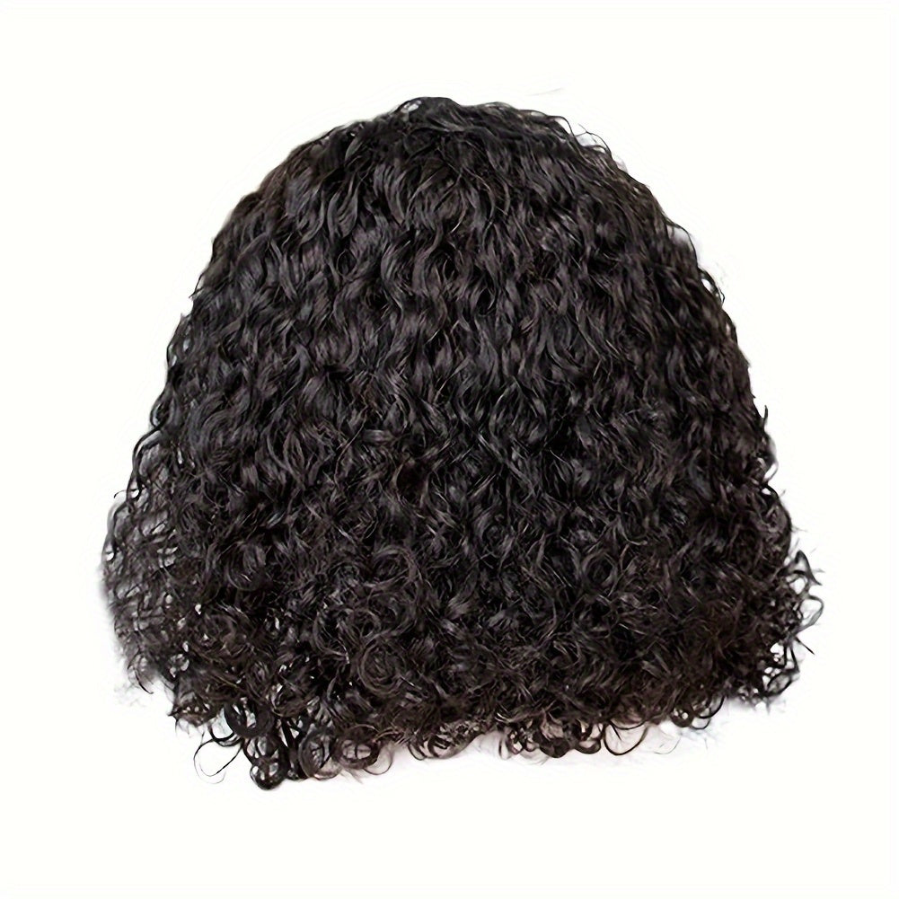 Cinhent 14"/ 35CM Popular Lovely Women Rose Hair Net Full Wig Bob Wave Black Natural Beautiful Looking Wigs, Comfortable, European Style