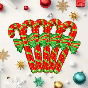 5-Pack Vibrant Candy Cane Balloons with Bowknots - Inflatable Aluminum Foil Decorations for Festive Holiday Home & Kitchen, No Power Required, Assorted Colors, Easy to Inflate and Deflate, Reusable, Perfect for Christmas Party Decor, Holiday Celebrations