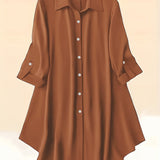 Plus Size Solid Collared Button Shirt - Relaxed Fit for Ultimate Comfort, Classic Long Sleeves, Stylish Solid Collar, and Button Front - Perfect for Transitioning Seasons (Spring & Fall), Designed Specifically for Plus Size Women