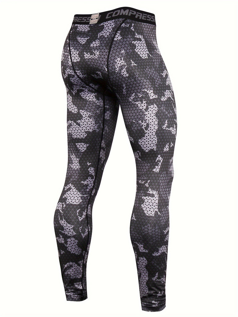 Men's High-Stretch Camouflage Sports Leggings - Active Mid Compression Pants for Outdoor Running & Training