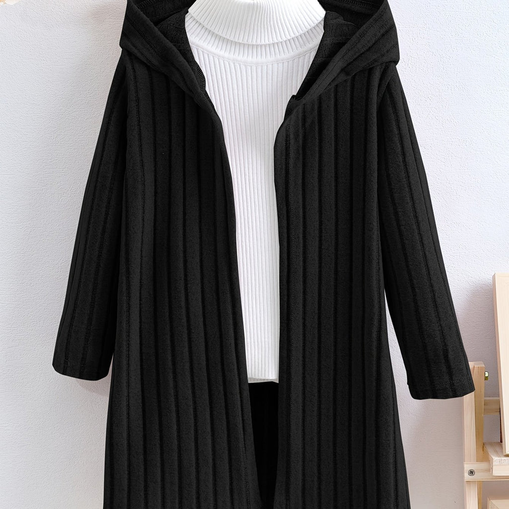Cozy Rib-Knit Hooded Cardigan for Girls - Soft, Open Front, Spring and Fall Essential - Perfect Gift for Little Ones