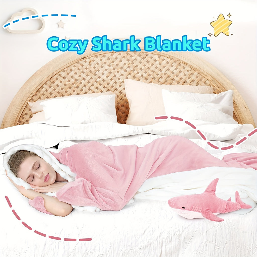 Touchat Super Soft Shark Blanket Hoodie - Cozy Flannel Wearable Throw with Cartoon Animals Design, Perfect for Sleeping, Cosplay, and Shark Lovers Gift - Unique Shark Costume Blanket for Adults