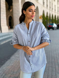 Stripe Print Button Front Blouse, Casual Long Sleeve Blouse For Spring & Fall, Women's Clothing