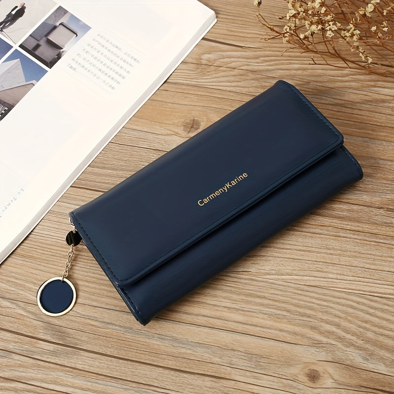 Fashion Long Solid Color PU Leather Wallet, Solid Color Minimalist Women's Mobile Phone Clutch Wallet