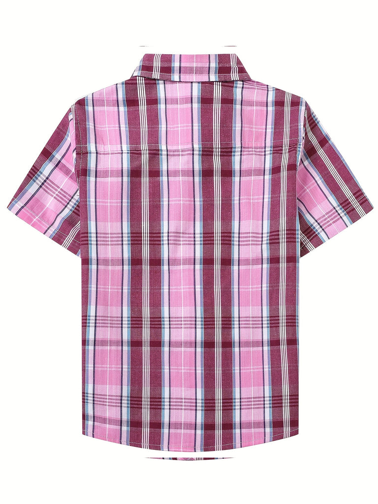 Boys and Girls Classic Plaid Cotton Casual Shirt - Short Sleeve, Lapel Collar, Front Pocket, Machine Washable - Perfect for Spring and Summer